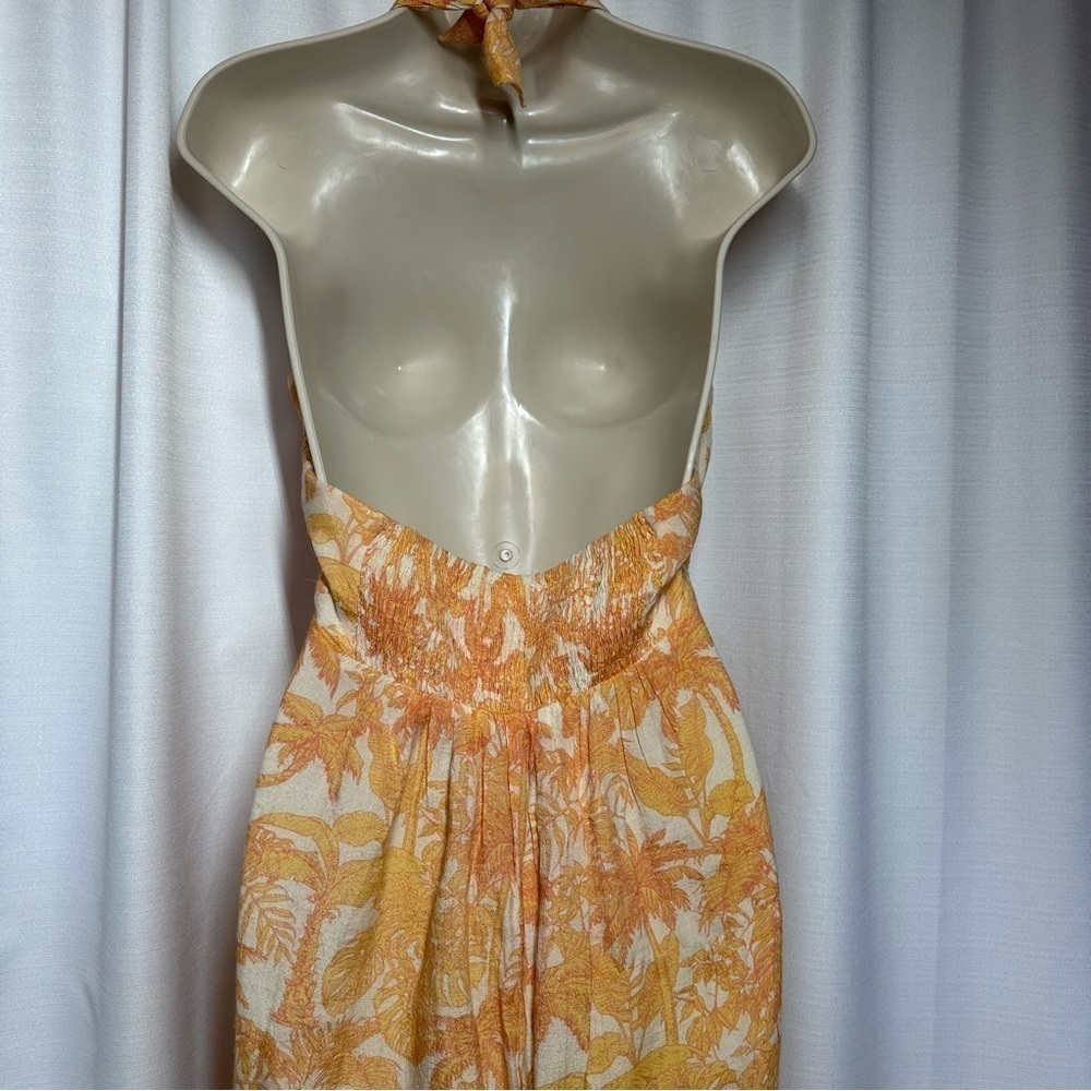 New STORIA Jumpsuit Wide Leg Sz L PALM TREE STRAPLESS Hawaiian Tropical Vacation - Picture 9 of 11